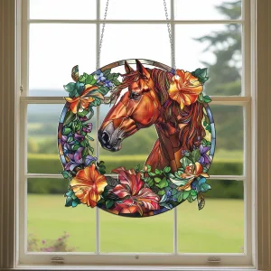 Equestrian Floral Horse Acrylic Window Hanging - Horse Home Decor, Gift for Horse Lovers