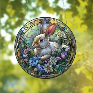Rabbit Flower Acrylic Window Hanging - Easter Home Decor, Gift for Rabbit Lovers